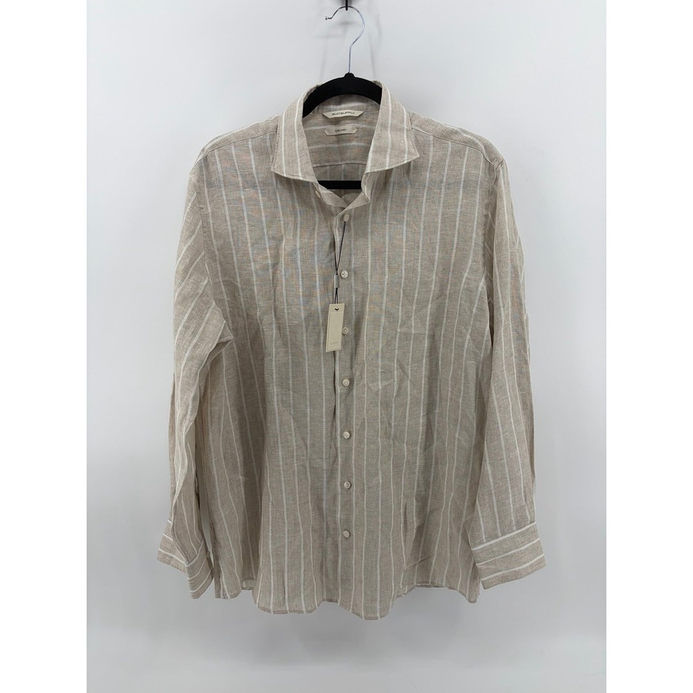 Suitsupply 100% Linen Shirt, Slim Fit , Striped Beige,Luxury, 41/42 16-16.5 NWT